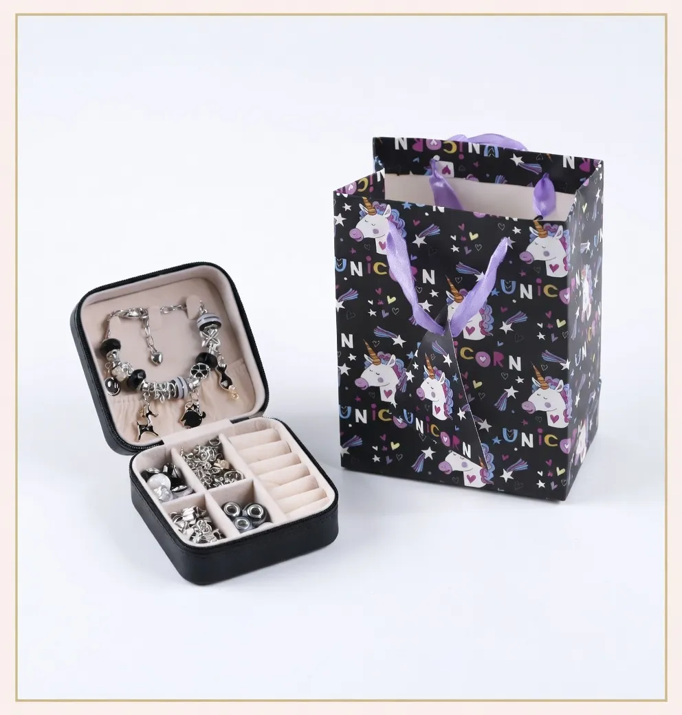 Black Crystal Charm Bracelet Making Kit – 63pcs DIY Gift Box Set for Girls black crystal charm bracelet making kit 63pcs gift box girls