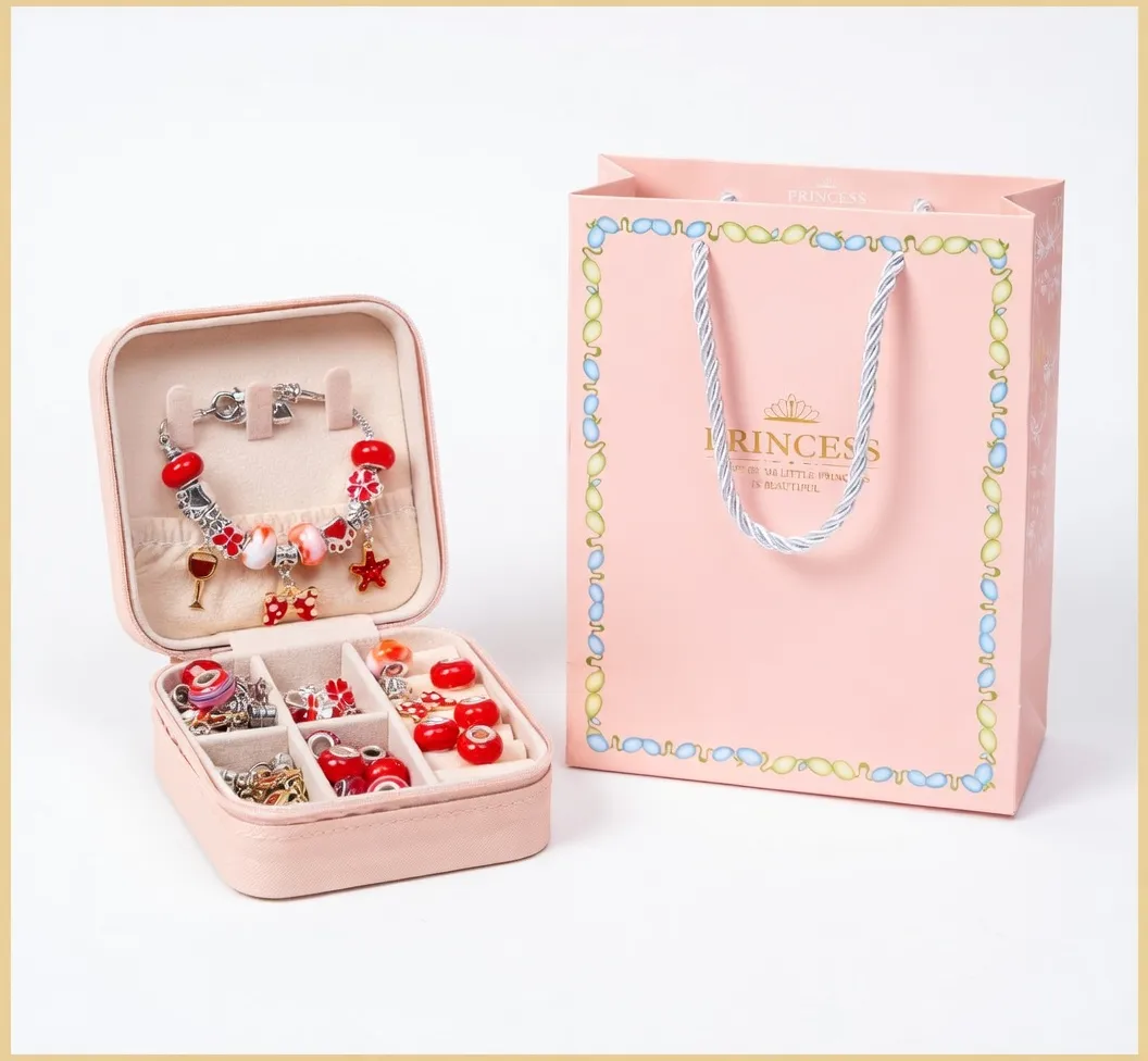 Red Crystal Charm Bracelet Making Kit – 63pcs DIY Gift Box Set for Girls red crystal charm bracelet making kit 63pcs gift box girls