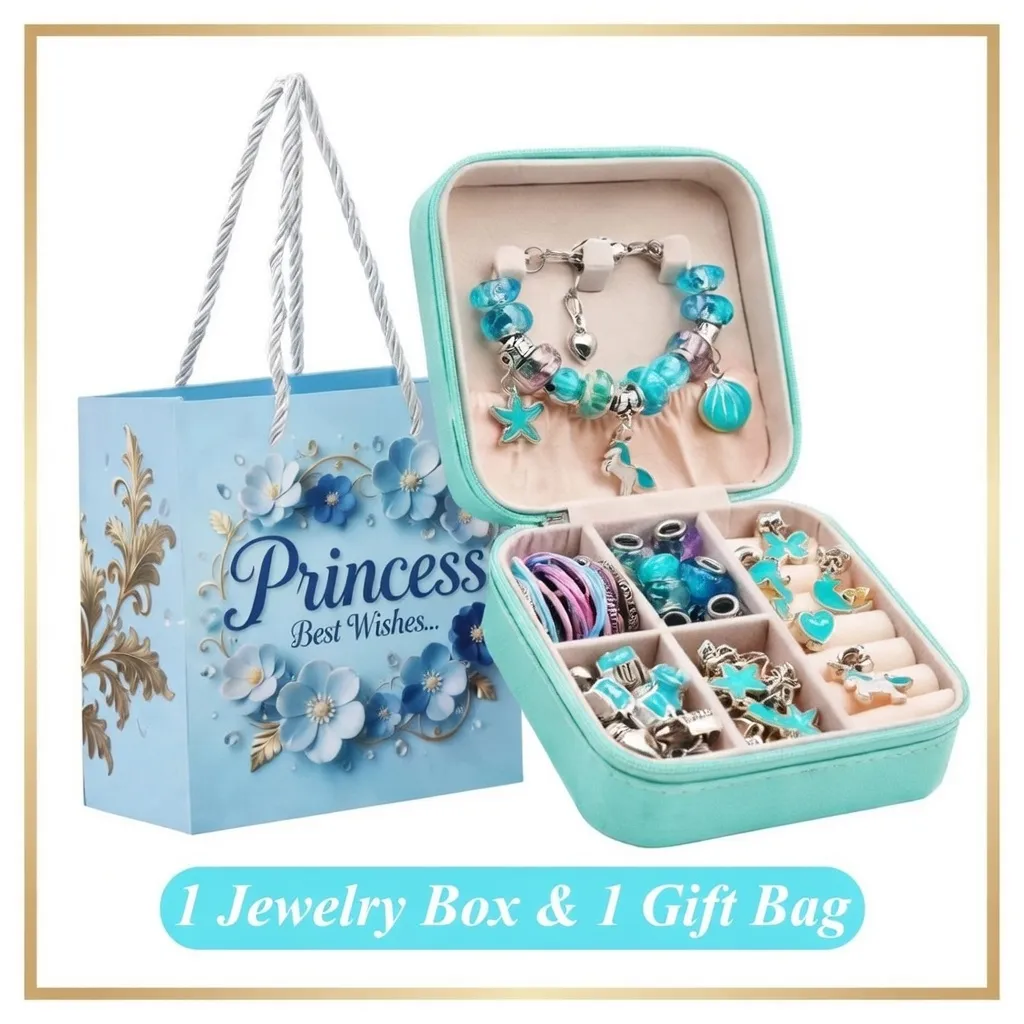 Blue Princess Charm Bracelet Making Kit – 68pcs DIY Jewelry Gift Box for Girls blue princess charm bracelet making kit 68pcs jewelry gift box girls