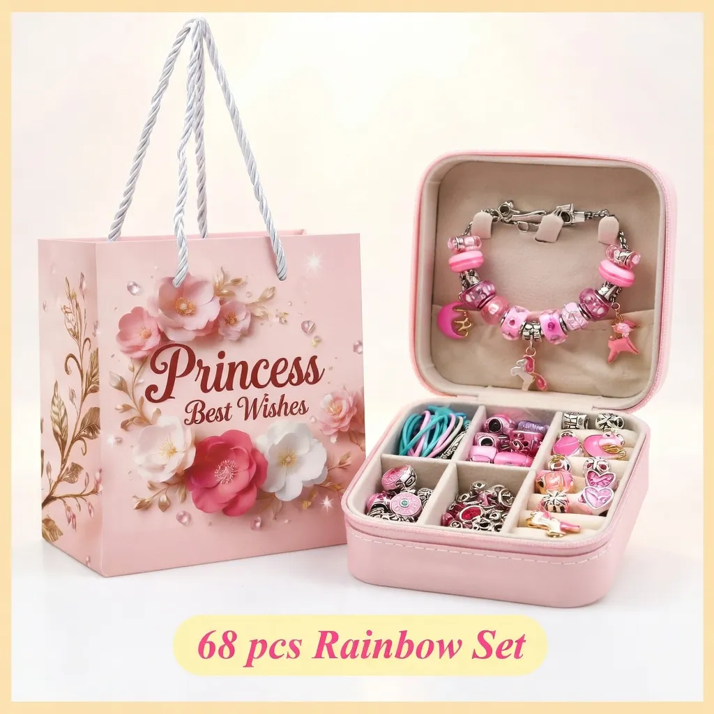 Pink Princess Charm Bracelet Making Kit – 68pcs DIY Jewelry Gift Box for Girls pink princess charm bracelet making kit 68pcs jewelry gift box girls