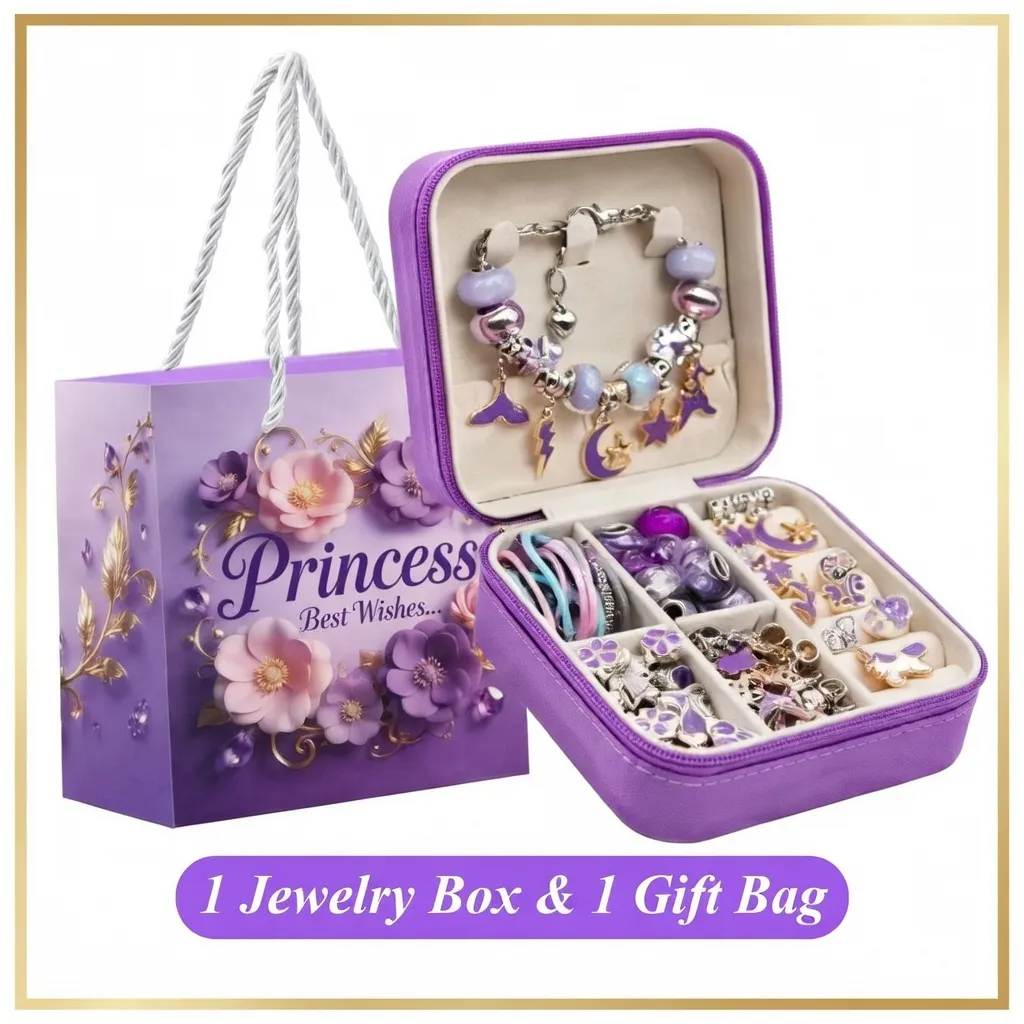 Purple Princess Charm Bracelet Making Kit – 68pcs DIY Jewelry Gift Box for Girls purple princess charm bracelet making kit 68pcs jewelry gift box girls