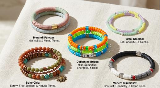 "These five different styles of bracelets, all easily created with our bracelet making kit, are like five different personalities and temperaments; each carrying a unique emotion and story, they are perfectly designed to match and elevate your everyday outfits."