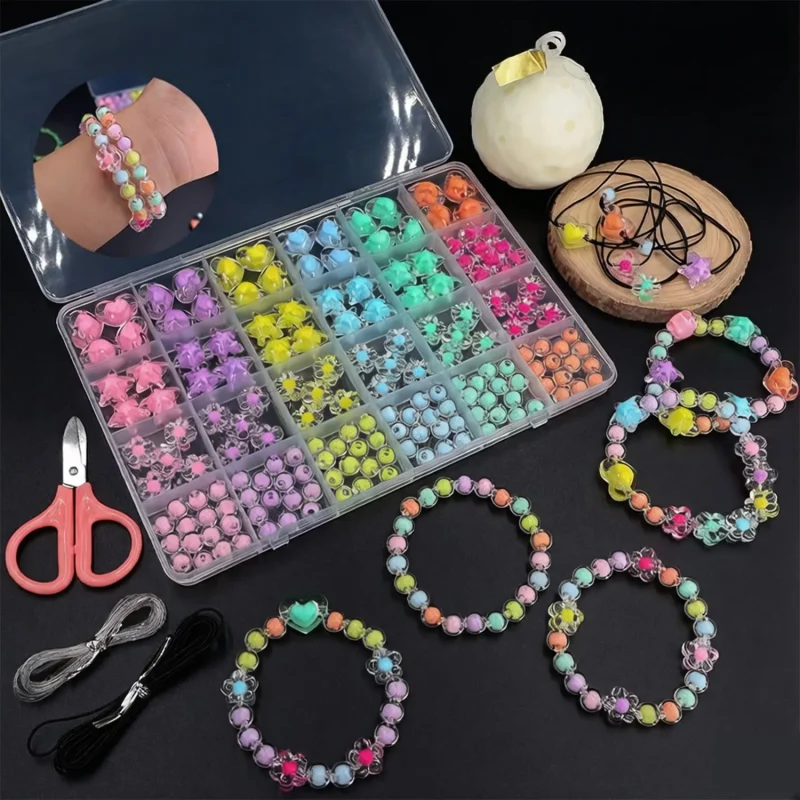 Acrylic Bead Bracelet Kit: Premium 24-Grid Kids Craft Set