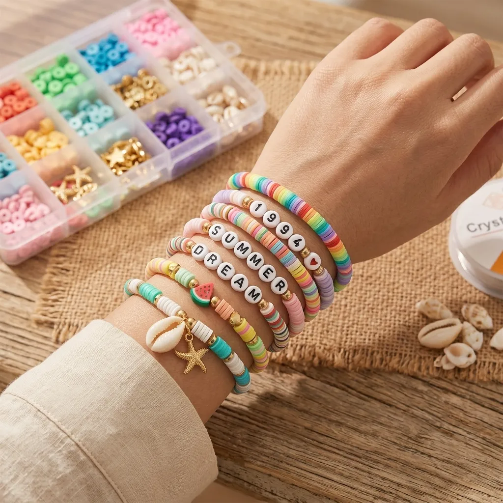 A wrist wearing a beaded bracelet with letter beads spelling an inside joke