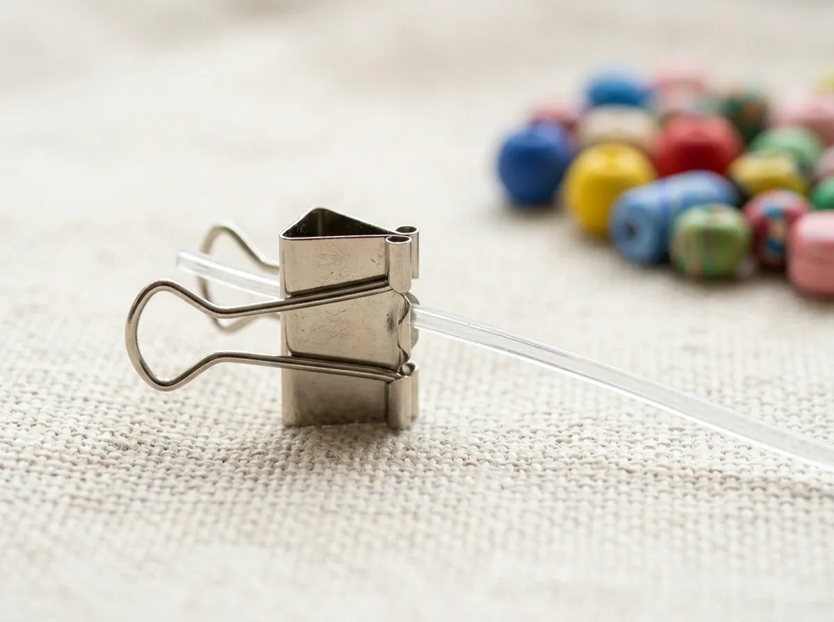 Binder clip attached to the end of an elastic cord